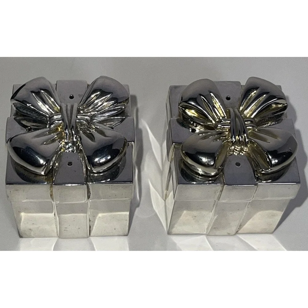 VTG Neiman Marcus Godinger Silver Plate Gift Box Salt Pepper Shaker Felt‎ Bottom